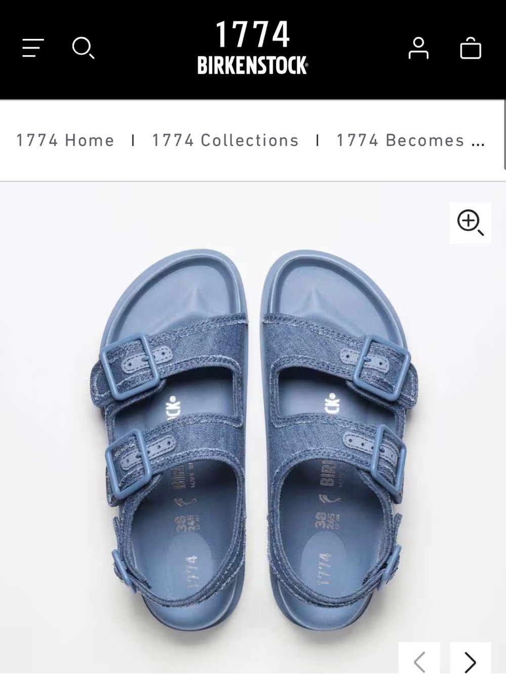 Birkenstock 1774 Milano Stone Washed Denim Blue Two-Strap Sandals with Buckles